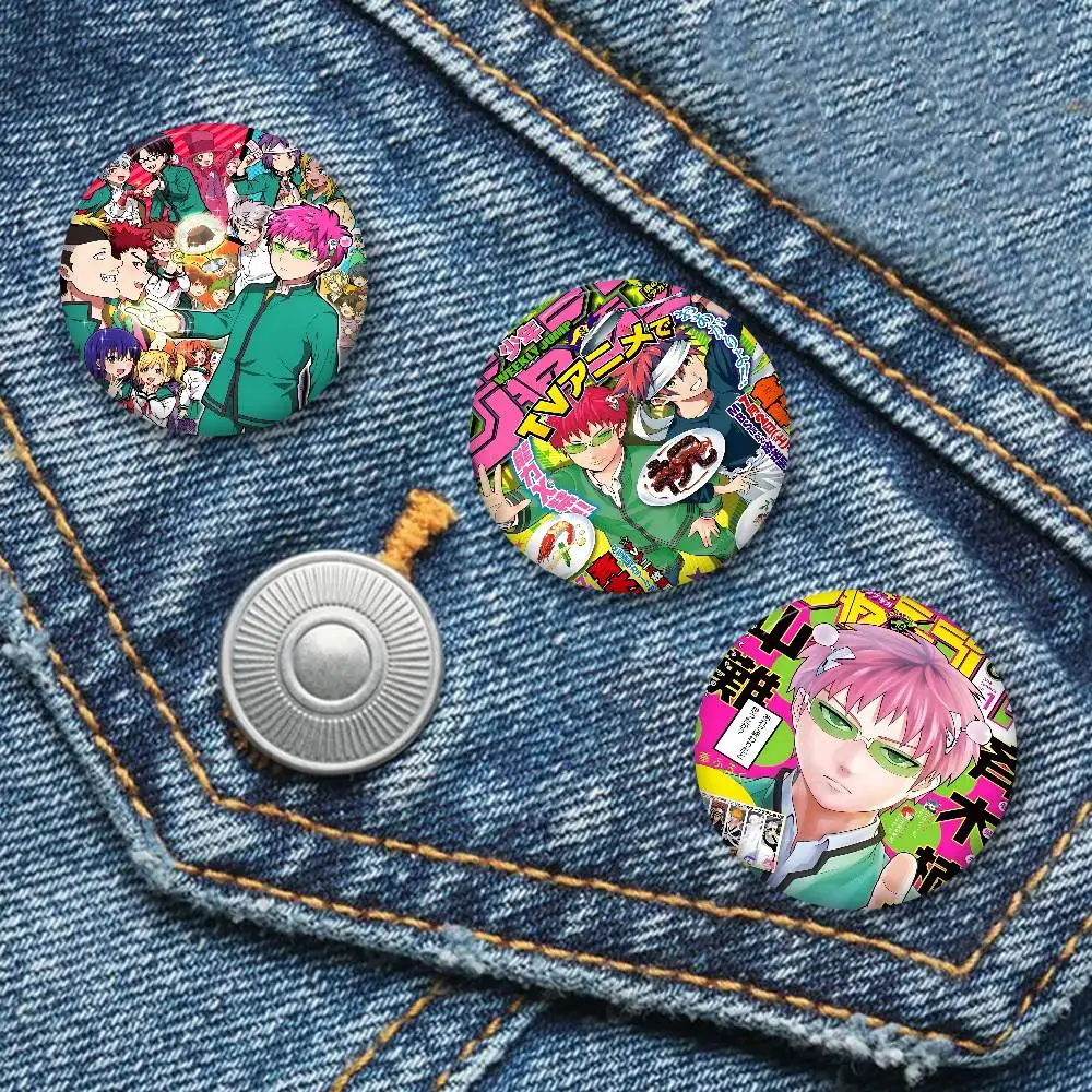 Saiki K Japanese Anime 32/44/58mm Handmade Pin Round Funny Snap-in Brooches for Backpack Cothes Accessories Badge Hat Decoration