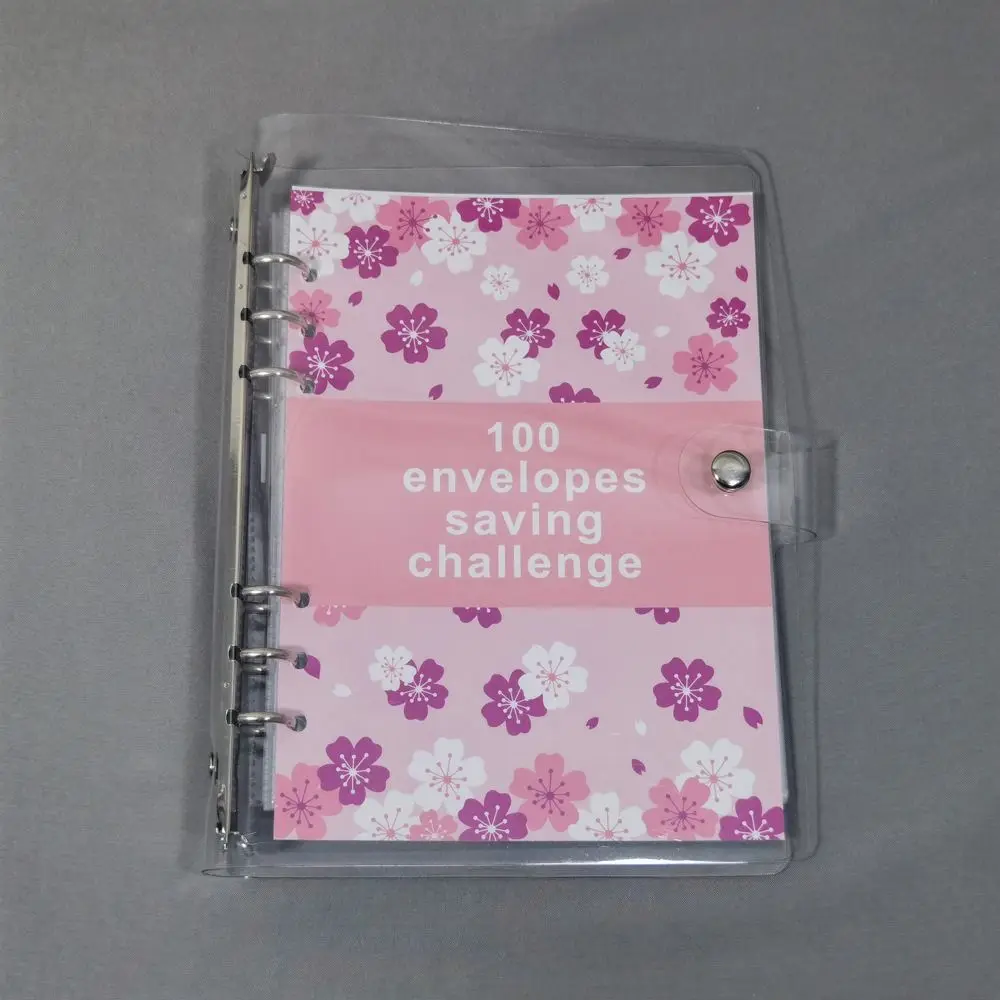 Gestione finanziaria 100 buste di risparmio Sfida Risparmio di denaro 100 buste Buste Challenge Notebook PU Cherry Blossom