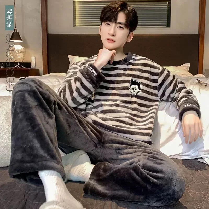 

Coral Fleece Pajama Man Fall and Winter Fleecing Thermal Suit Men's Flannel Winter Homewear Mens Pajamas Can Be Worn Outside