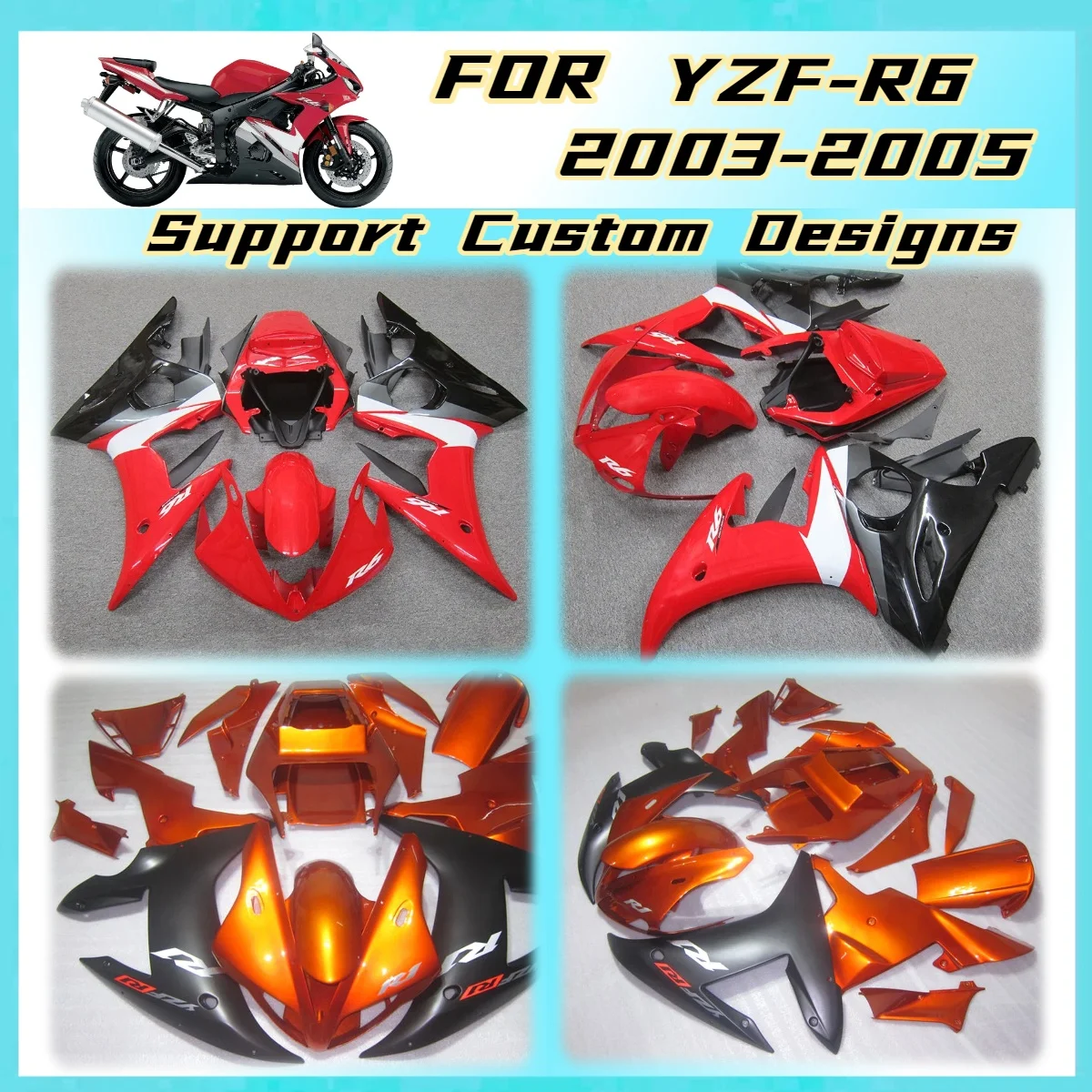 

Cowling Kit 2003 2004 2005 YZFR6 Complete Aftermarket Injection Fairings for Yamaha YZF R6 03 04 05 Fairing Set Frame