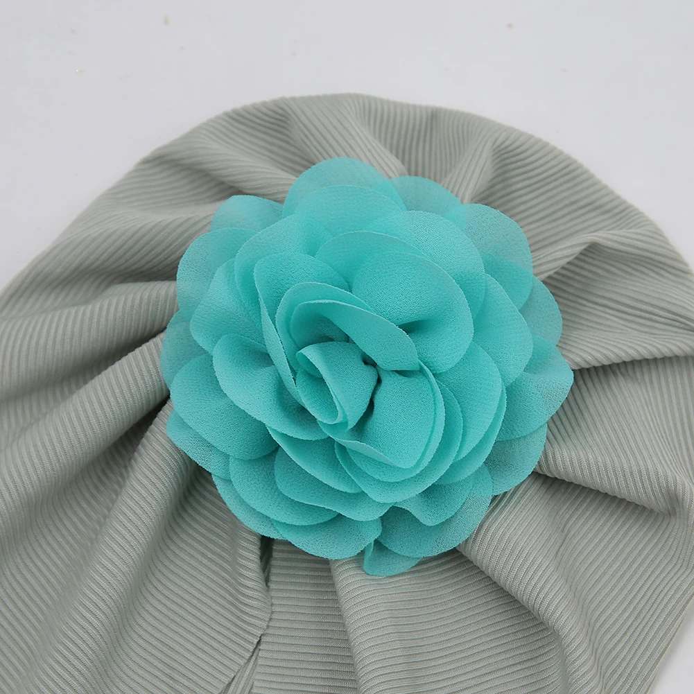 Organza Flower Baby Girls Turban Hats Thin Ribbed Knit Caps Newborn Infant Headwraps Kids Headwear Bohemia Hospital Headdress