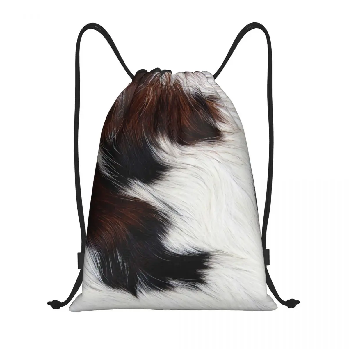 Cowhide Close Up Detail Drawstring Backpack Sports Gym Bag for Men Women Animal Hide Leather Shopping Sackpack