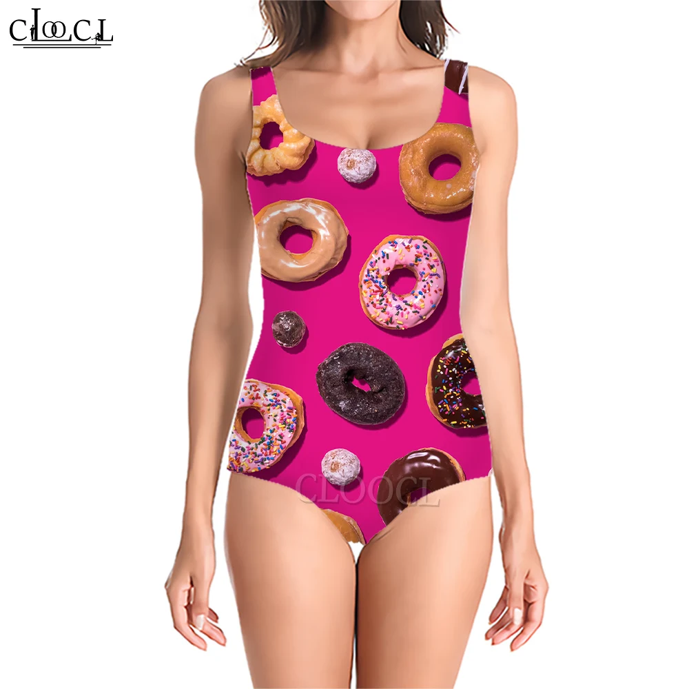 CLOOCL Fashion Swimsuit One-Piece Doughnuts Printed Swimsuits Bodysuit Fashion Sportswear Princess Sweet Style Summer Suit