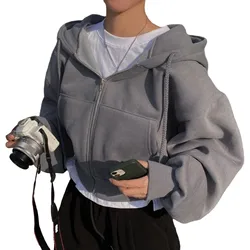 Sweatshirt Hoodie Oversize Hooded Cardigan Sweatshirts Gray Women Clothes Solid Zip Up Hoodies Spring Women Men Top Long Sleeves