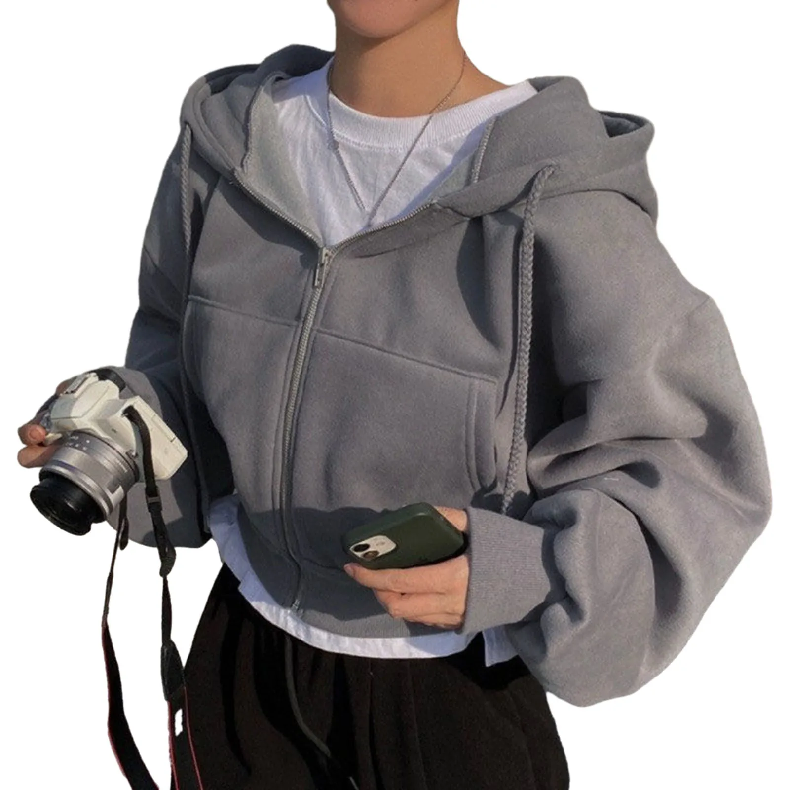 Bluza z kapturem Oversize Bluzy z kapturem Szare Odzież Damska Solidne Bluzy Z Kapturem Wiosna Kobiety Mężczyźni Top Długie Rękawy