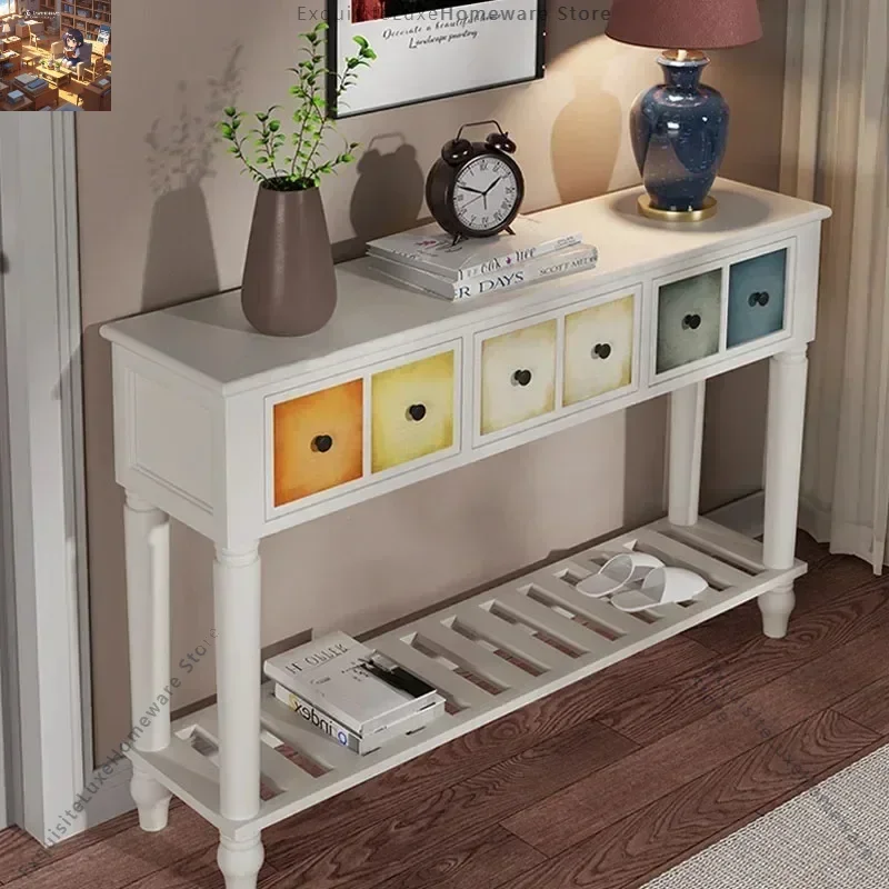 American Solid Wood Retro Console Tables Home Entrance Console Cabinets for Living Room Furniture Entryway Table with Drawers Z