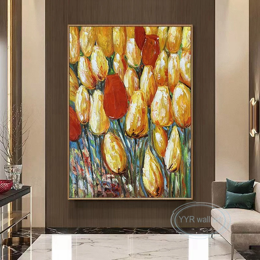 

Handmade Flower Oil Painting Abstract Tulip Home Aesthetics Decorative Poster Acrylic Art Canvas Living Room Bedroom Porch Mural