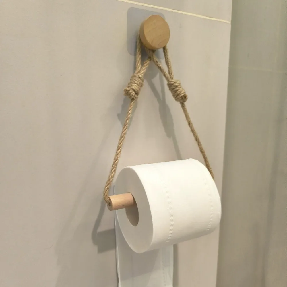 

1PC No Drill Rope Toilet Paper Holder Wall Mounted Bathroom Tissue Roll Rack Kitchen Storage Organizer Adjustable Home Decor​