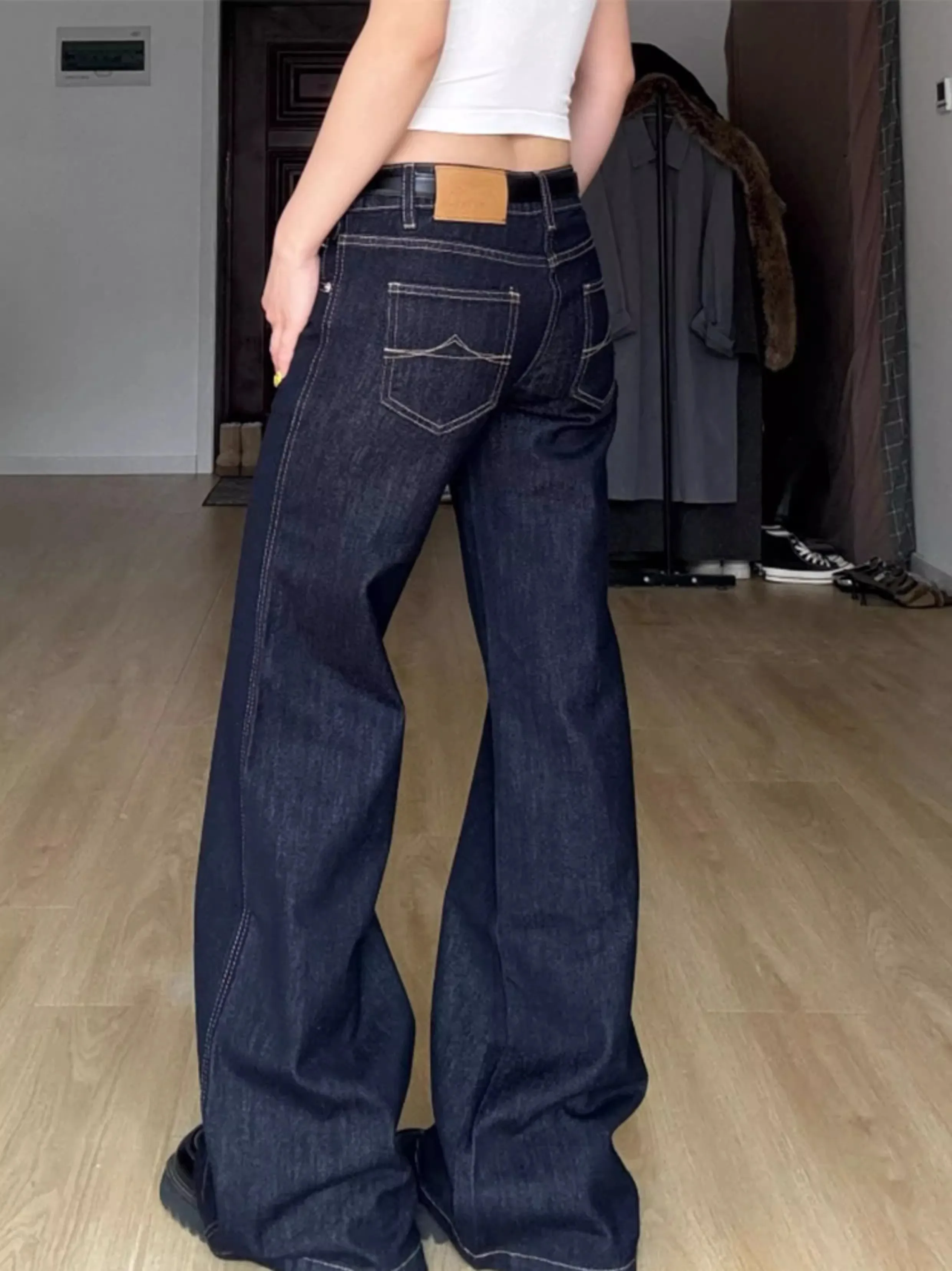 

Woman Low Waist Vintage Casual Flare Jeans Slim Fit Bell Bottom Pants Lady Fashion Blue Denim Trousers