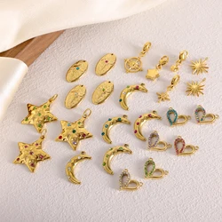 Premium Quality Gold Color Stainless Steel Star Moon Heart Love Zircon Charms Waterproof Pendants For Necklace DIY Making