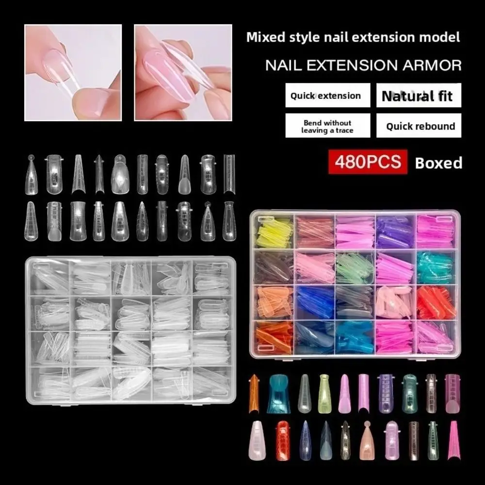 新しいカラフルなサンドイッチネイルフォーム、跡が残らない超薄型ネイルチップ、補助線付き、再利用可能な付け爪DIY