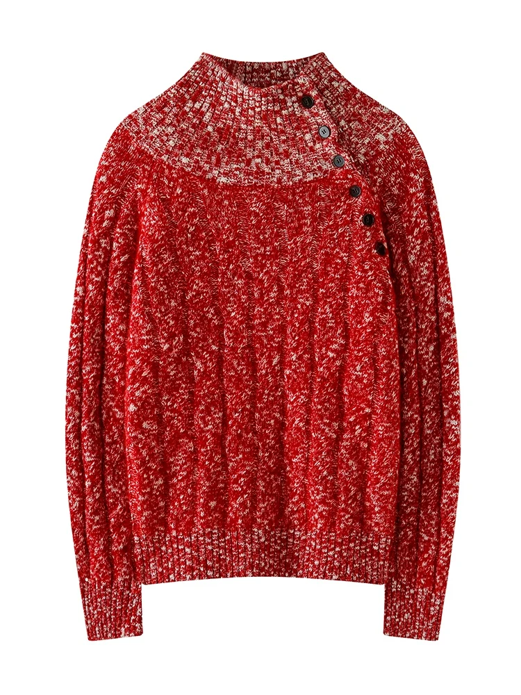 TLOML Chic Women 100% Cashmere Lazy Sweater Vintage Loose Cable Knit Pullover Buttons Turn Down Collar Sweater Autumn Winter Top