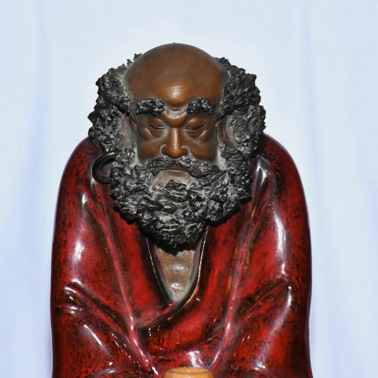 7.4'' Old Wucai Porcelain Rohan lohan Arhat Dharma Enlightenment Buddha Statue