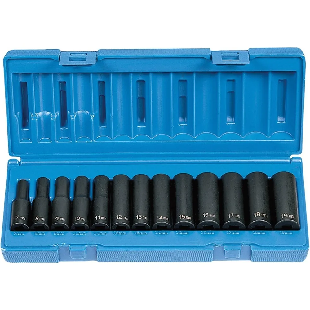 طقم مقابس متري شبه عميق مكون من 13 قطعة مع محرك 3/8 #5