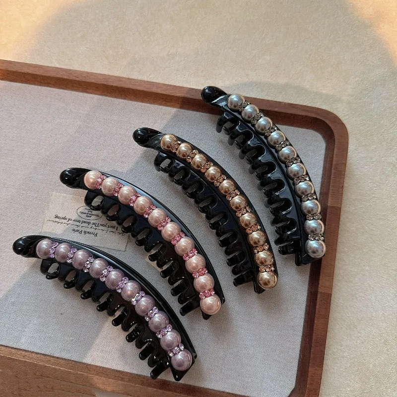 

Korean Hair Accessories Pearl Rhinestone Banana Clip Fashion Temperament Hair Clip