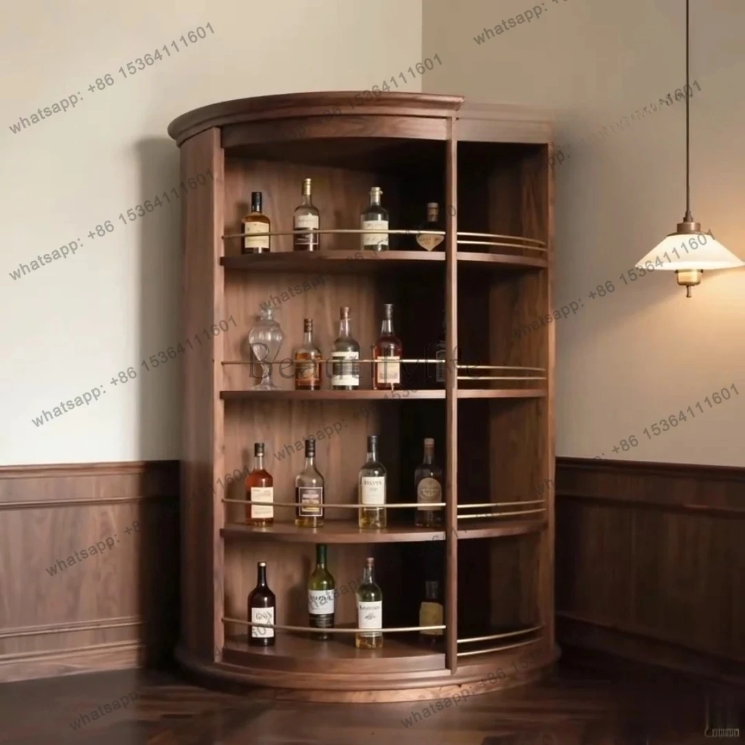 North American black walnut solid wood wine cabinet Modern medieval style open wine cabinet display Storage against the wall