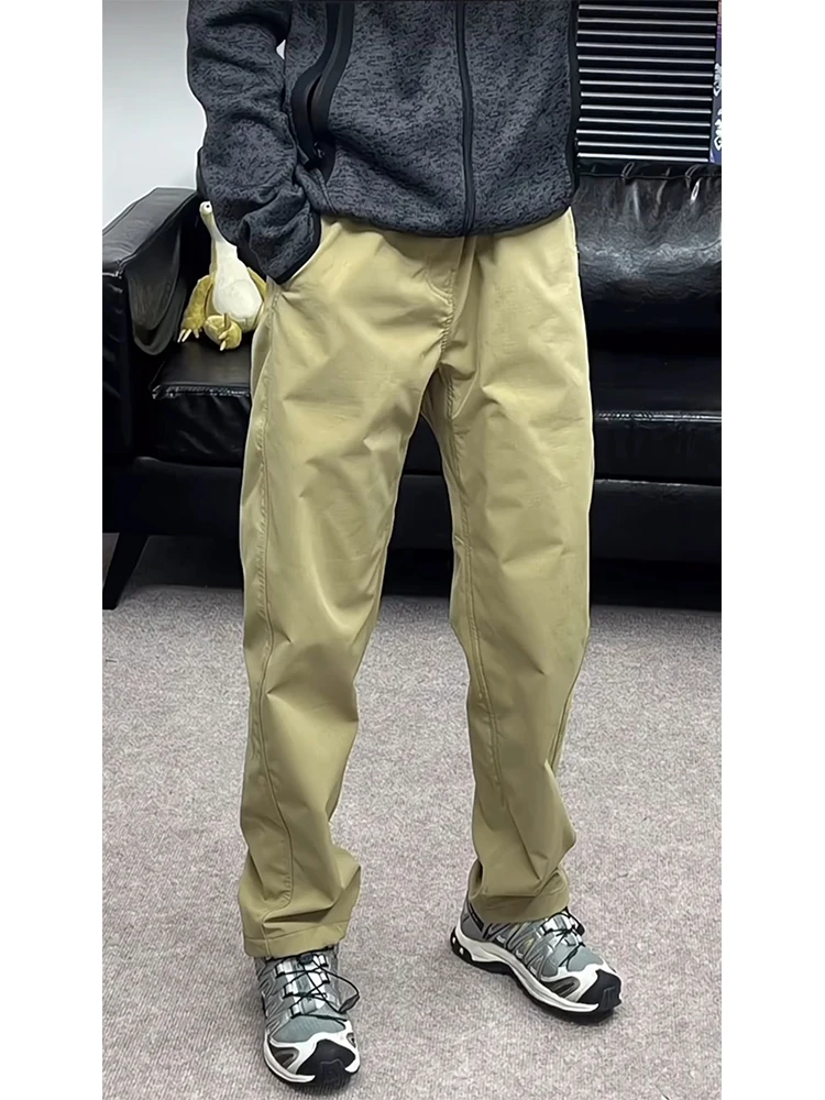 

Khaki Fce Lined Men's Winter Outdoor Workwear Trousers Windproof Hiking Pants Breathable Straight Leg Casual Pants