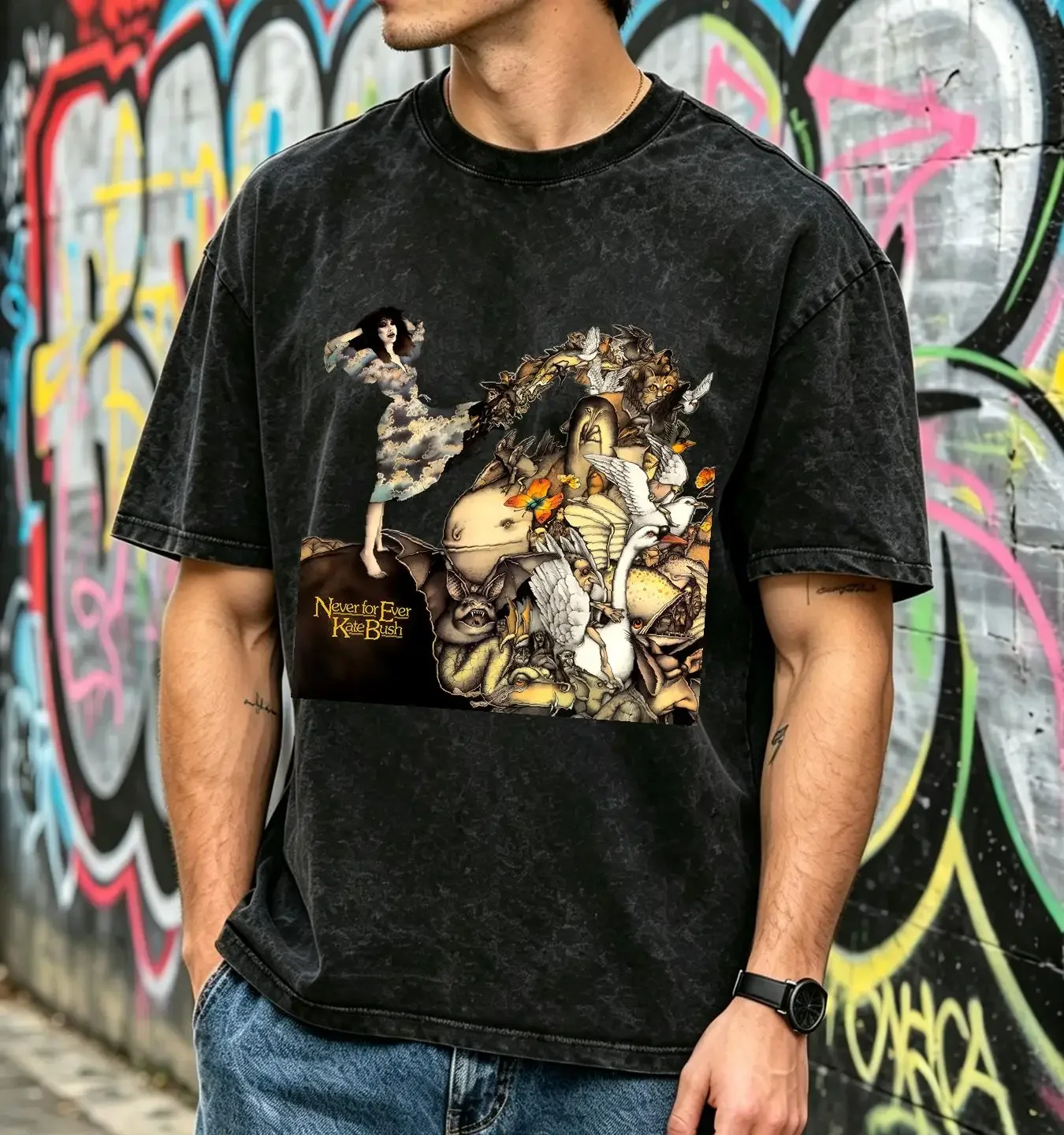 washed T Shirt Rare Kate Bush Never For Ever Fans S 234XL HS917 long sleeves vintage Washed streetwear Comfortable homme