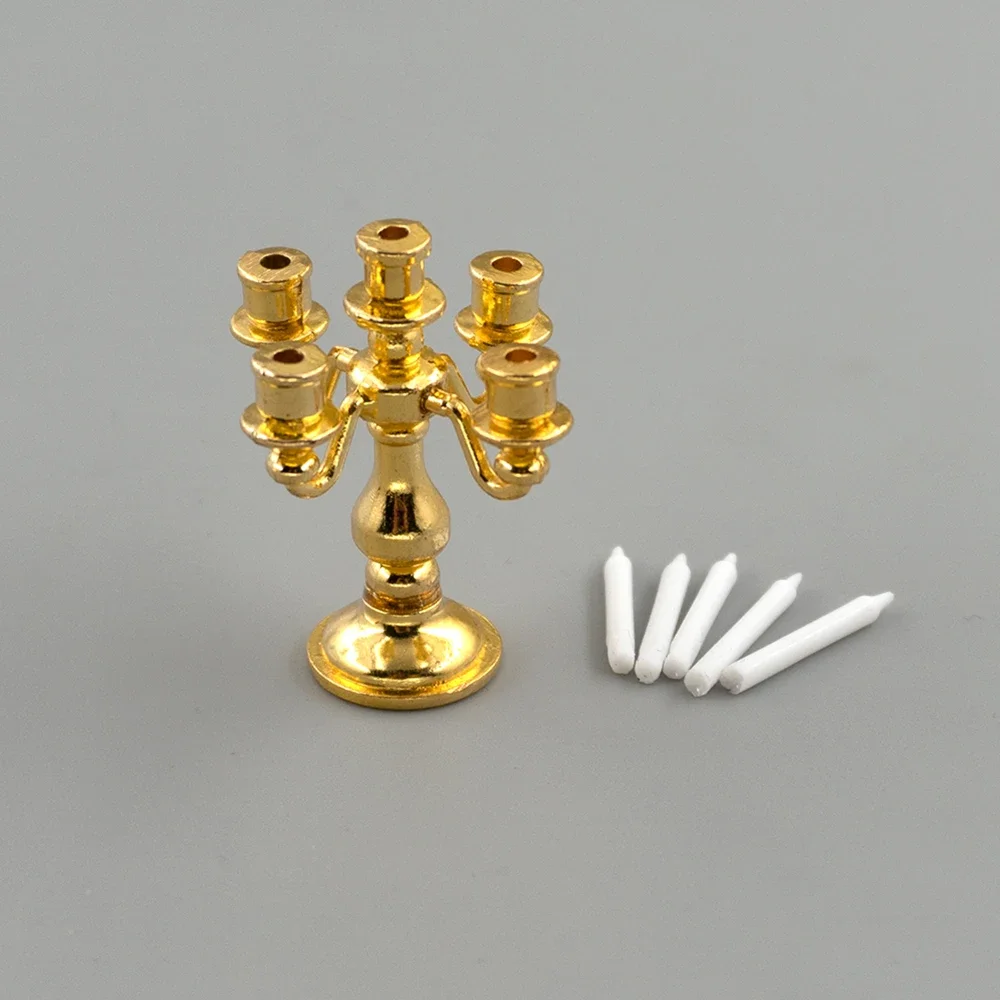 1/12 Dollhouse Miniature Candlestick Mini Metal Candle Model Toy for Doll House Accessories Decoration