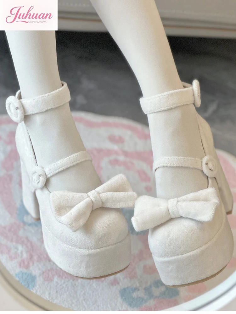Japanese Doll Suede Waterproof Table Big High Heel Lolita Bow High Heels Women's Round Head Thick Heel Mary Jane Ladies Shoes