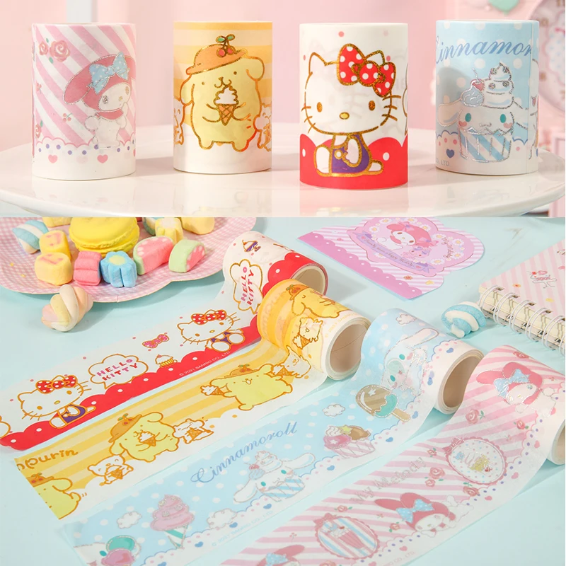 Sanrio Hello Kitty Cinnamoroll Melody Pompompurin Stickers Blind Box Kawaii Hand Acount Gold Stamping Tape Sticker Girls Gifts