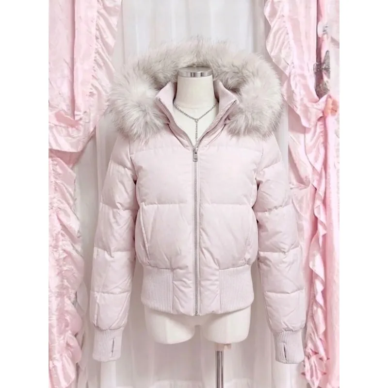 Y2K Vintage Korean Faux Fur Collar Jacket Women Long Sleeve Solid Color Japanese Harajuku Casual Street Style Outer Coat Autumn