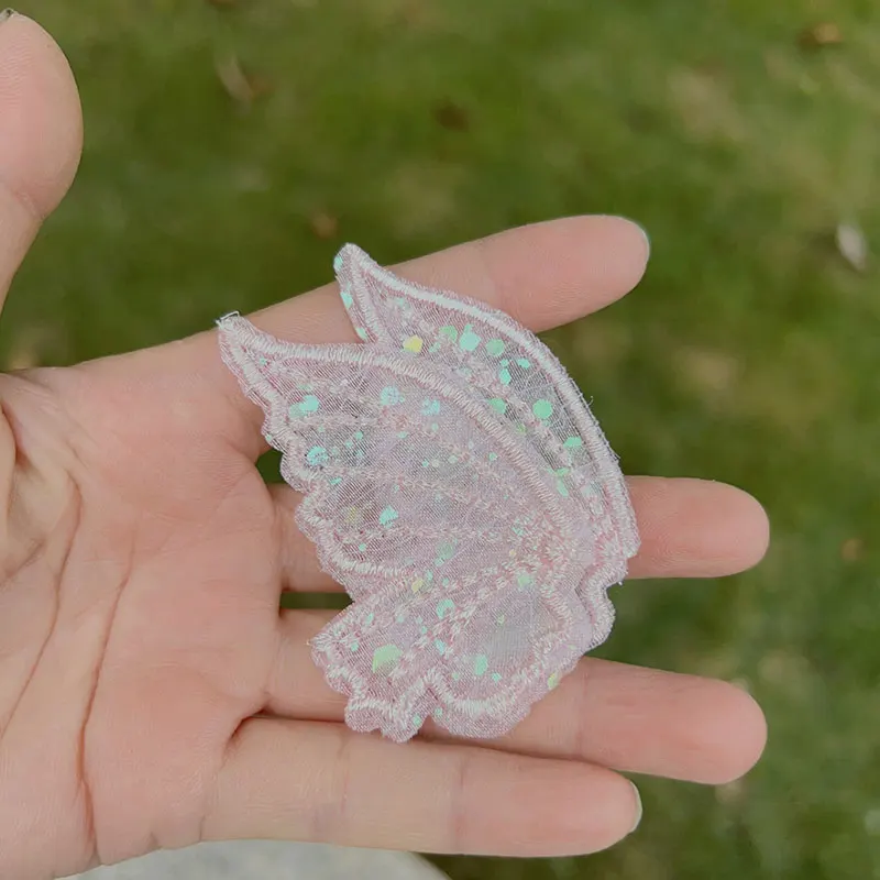 40Pcs Butterfly Lace Clothing Accessories Laser Sequins Embroidery Angel wings Appliques For Headwear Decoration