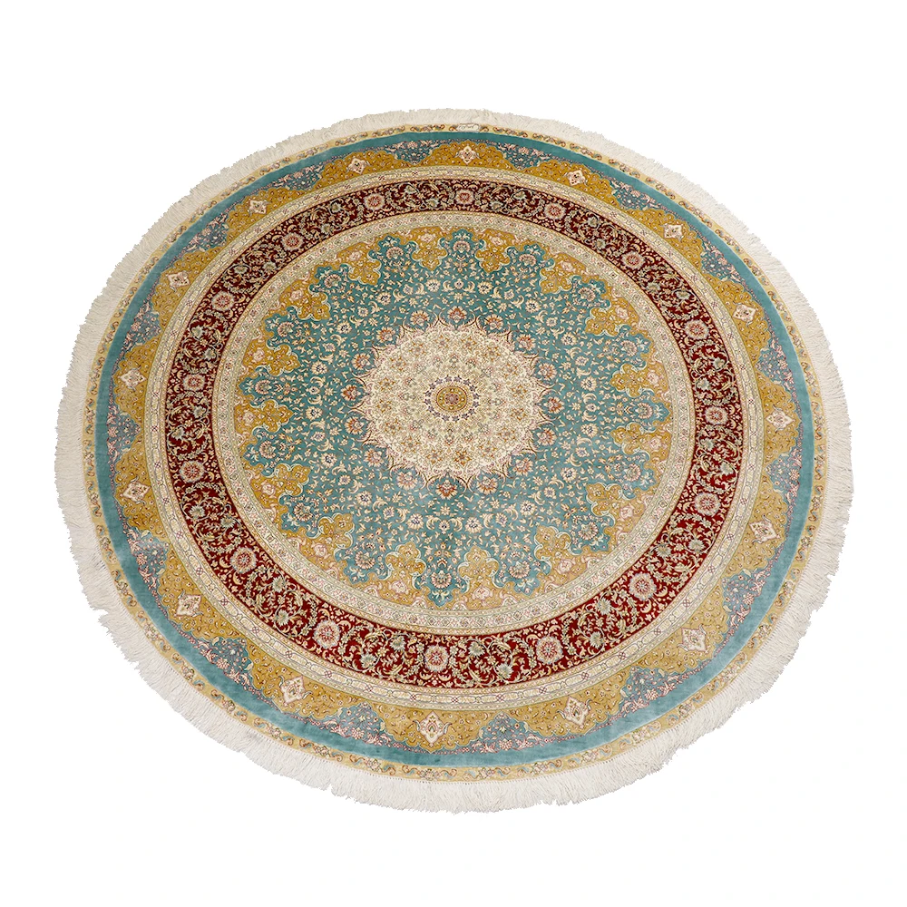 7 * 7ft Blue Silk Classical Hand woven Carpet Round Türkiye Classical Design Carpet Hand woven Carpet