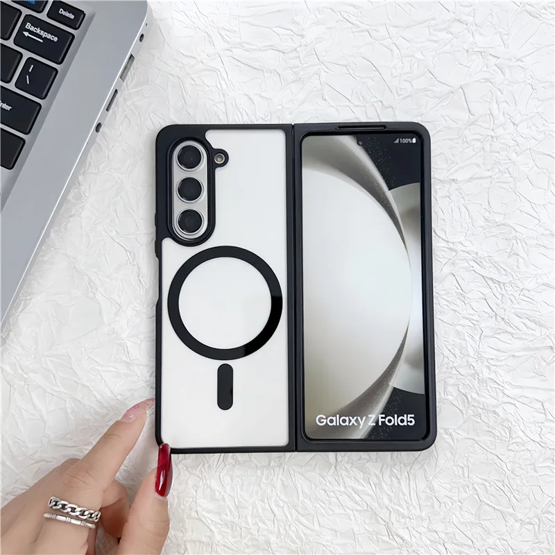 

Transparent Full Cover Magnetic Phone Case for Samsung Galaxy Z Fold 6 5 4 3 Back Cover for ZFold4 ZFold5 ZFold6 Case