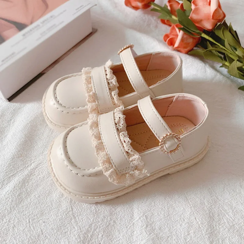 Children Princess Leather Shoes Casual Baby White Lace Decor Girls Spring Autumn Fashion Korean Style Sweet Princess Shoes