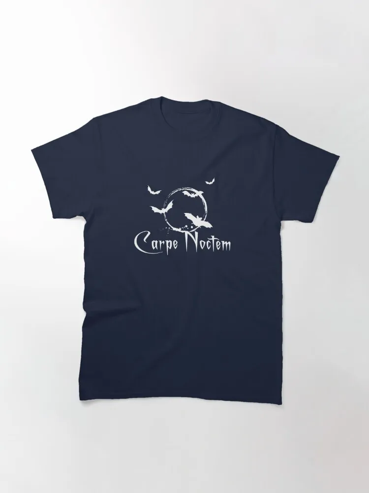 Carpe noctem, seize the night, white text Classic T-Shirt Men's Fashion Vintage Short Sleeve T-shirts