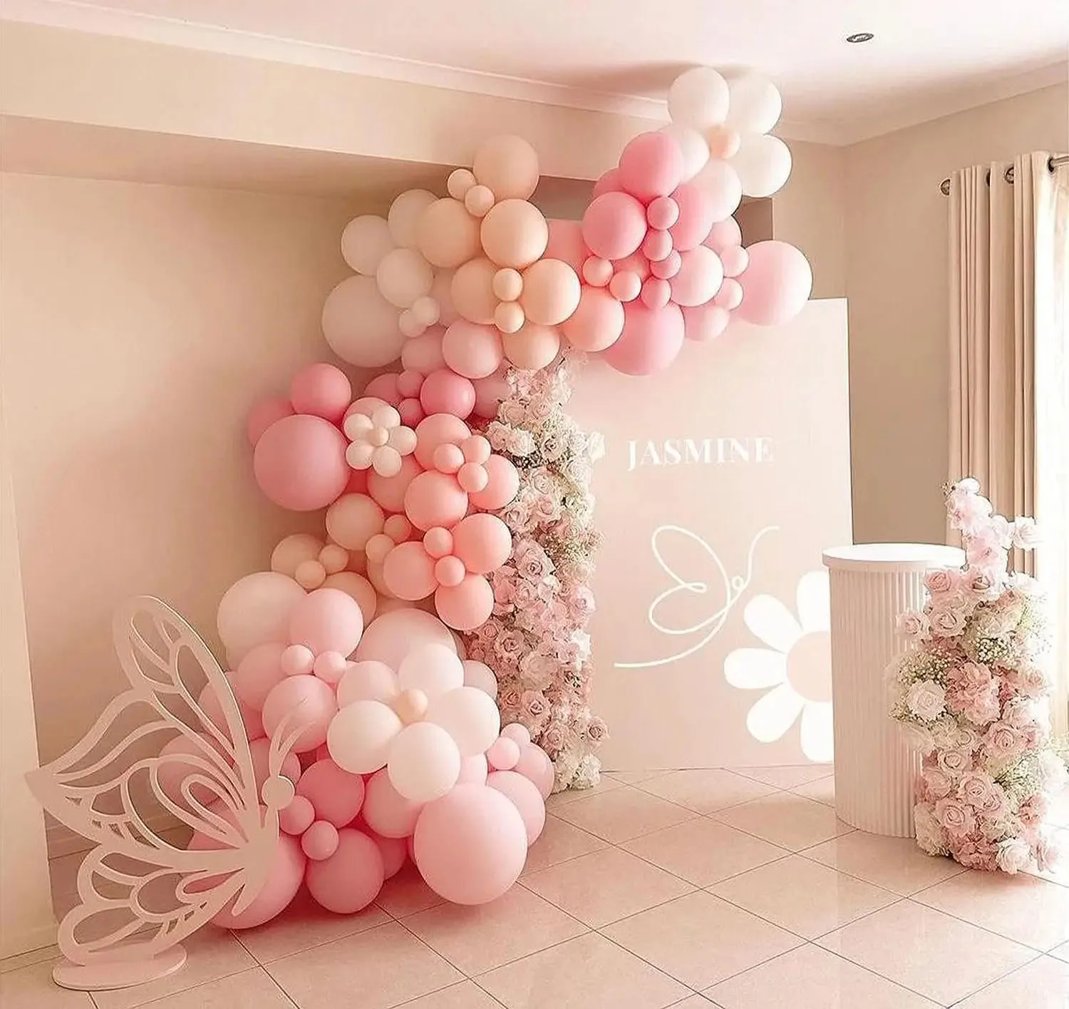 Pink Balloons Garland Arch Kit - Double Stuffed Matte Light Pink and White Cream Peach Latex Balloon for Party Decorations