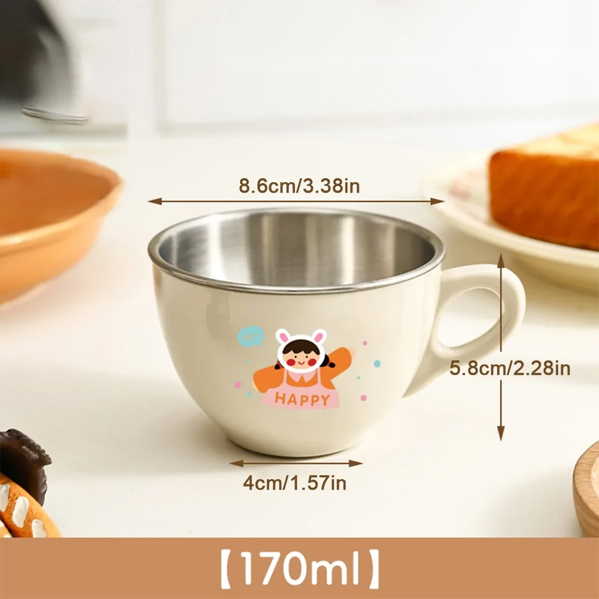 170ML Mini Cartoon 304 RVS Kinderwaterbekers met handvat, anti-verbranding, verwijderbare dubbele wand, drinkbeker voor kinderen