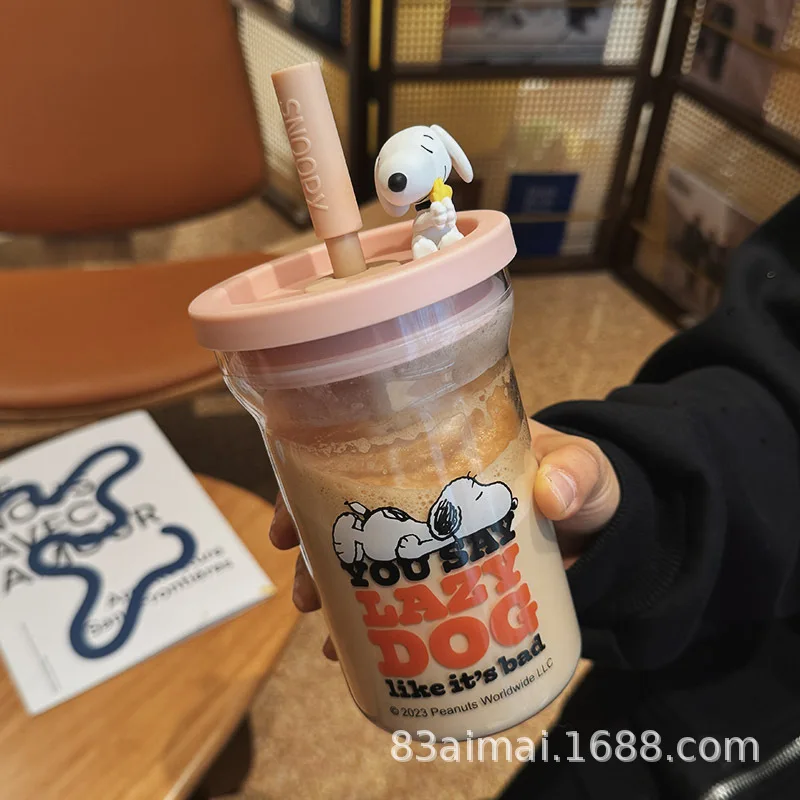 كوب كرتون سنوبي مع قش ، كاواي سعة كبيرة ، مقاوم للحرارة العالية ، كوب ماء ، أطنان ، زجاج #6