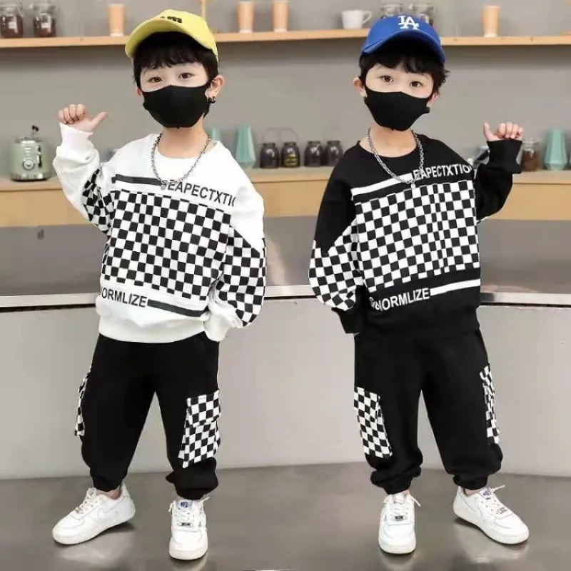 

Autumn Children Boy Clothes Set Kid Girls Fashion Plaid Sweatshirts Pullover Top and Pants 2pcs Suit Teenage Outfits Tracksuits