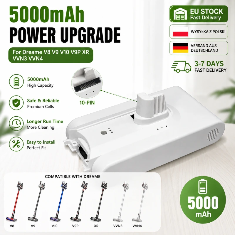 18650 Li-Ionen-Akku 25,2V 5000mAh für Xiaomi Mijia V8 V9 V9P V10 VVN3 VVN4 Dreame Staubsauger Wiederaufladbarer Ersatzakku Kabelloser Staubsauger Ersatz-Akku