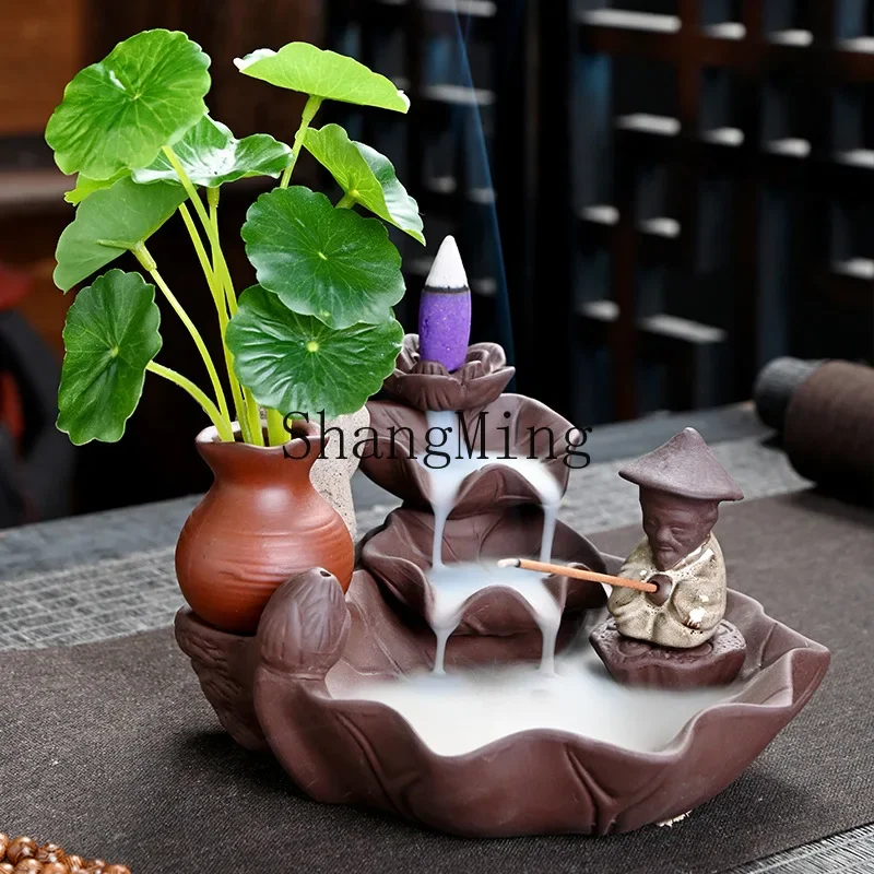 

CL purple sand backflow incense burner Zen lotus household indoor incense agarwood antique line incense burner