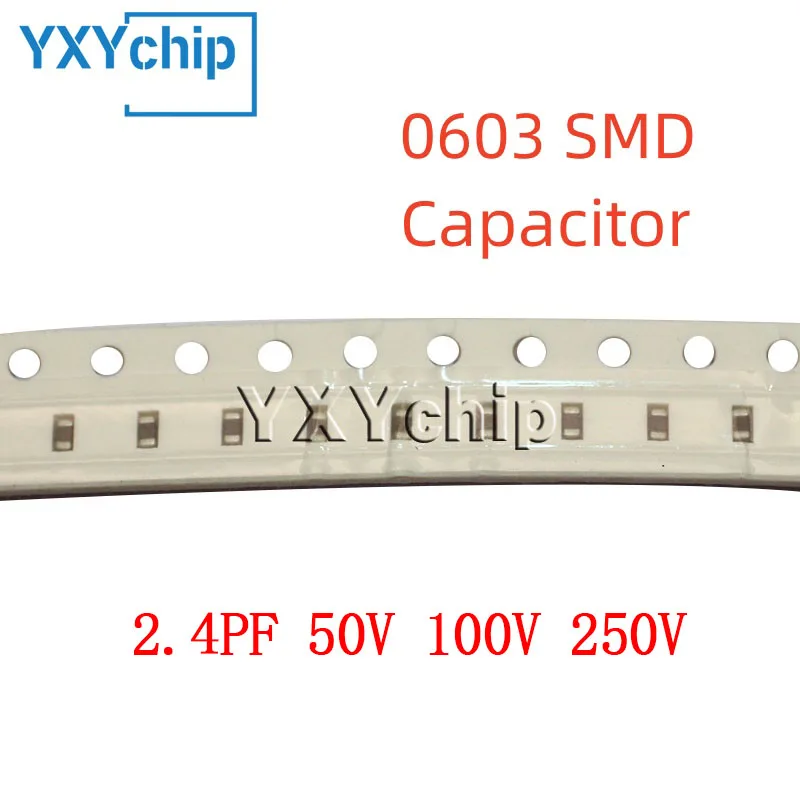 100 buah 0603 2,4pf 50V 100V 250V ± 0,25pf 2R4C C0G SMD Chip multilapis kapasitor keramik