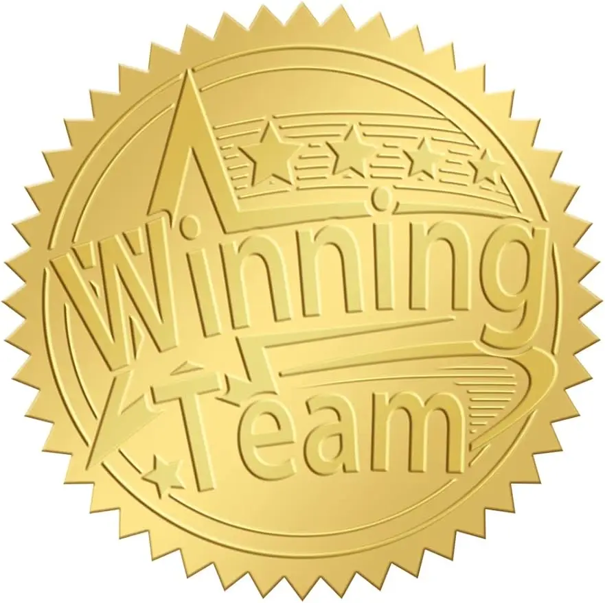 

50mm Envelope Seals Stickers Winning Team 100pcs Embossed Foil Seals Adhesive Gold Foil Seals Stickers Label