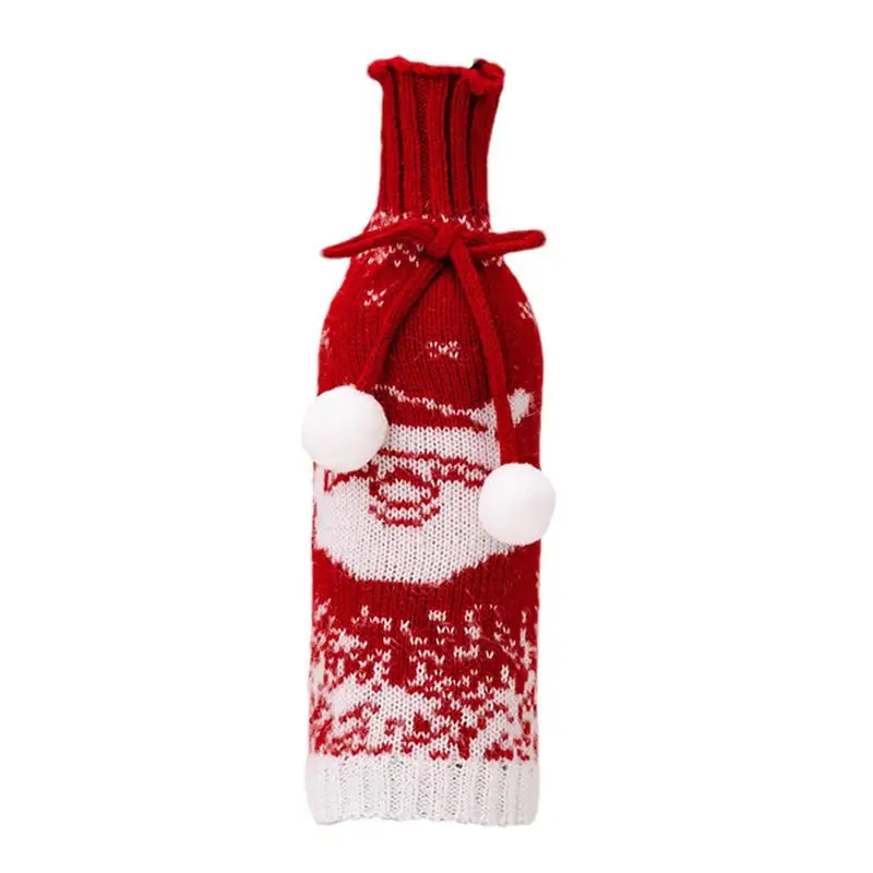 

Wine Bottle Clothes Knitted Santa Claus Elk Christmas Wine Bottle Cover Decorative Elastic Wine Bottle Sweater For Home Hotel