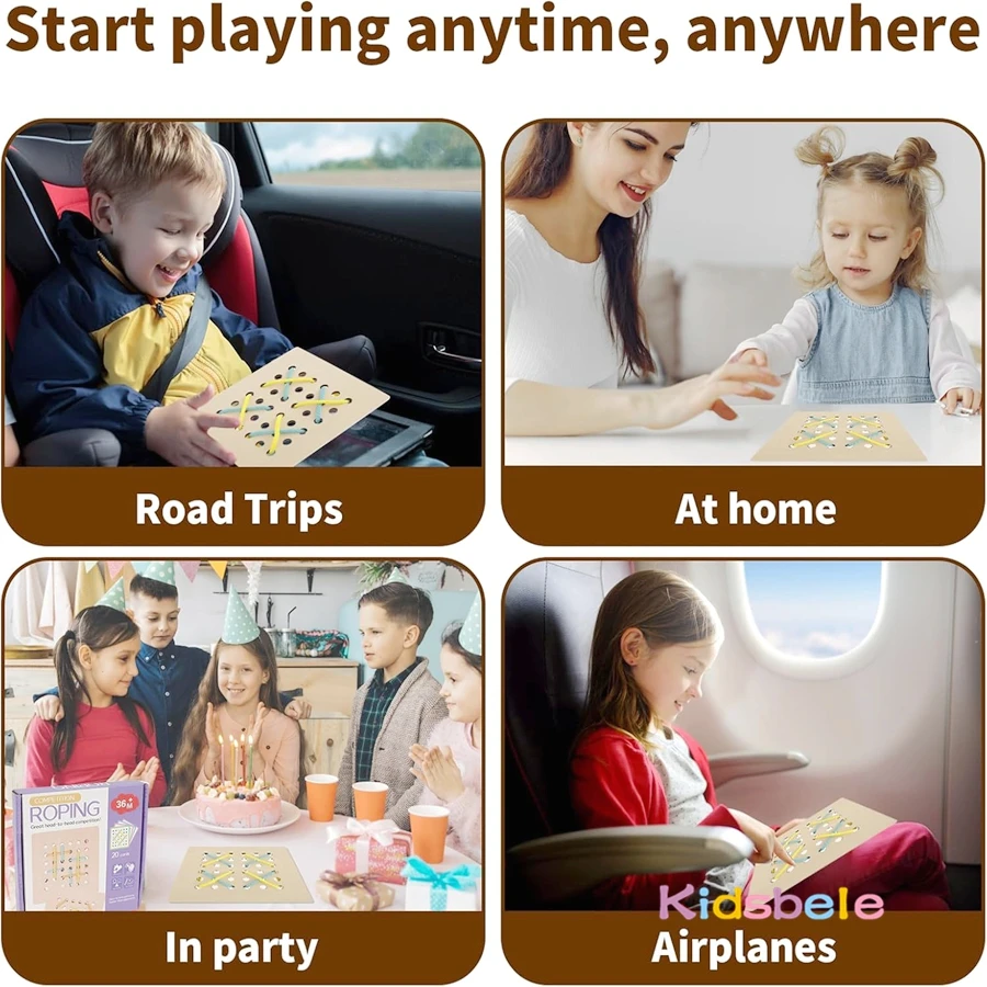 Kleinkinder Holzseilbrett Motorik Sensorisches Spielzeug mit 20 Karten und 6 Seilen Montessori Logisches Denken Geschenk für Weihnachten