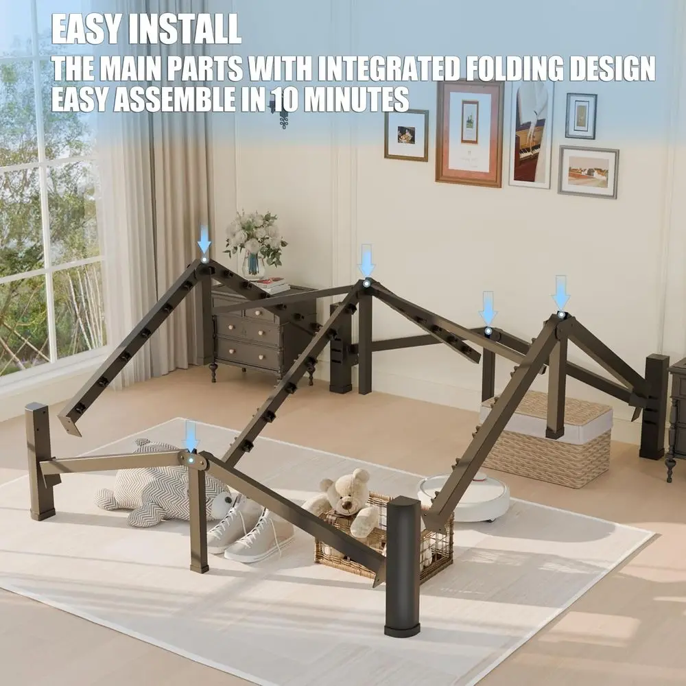 14 Inch Full Size Bed with Round Legs, Heavy Duty Metal Platform, Steel Slat Support, No Box Spring Needed, Easy Assembly, Noise