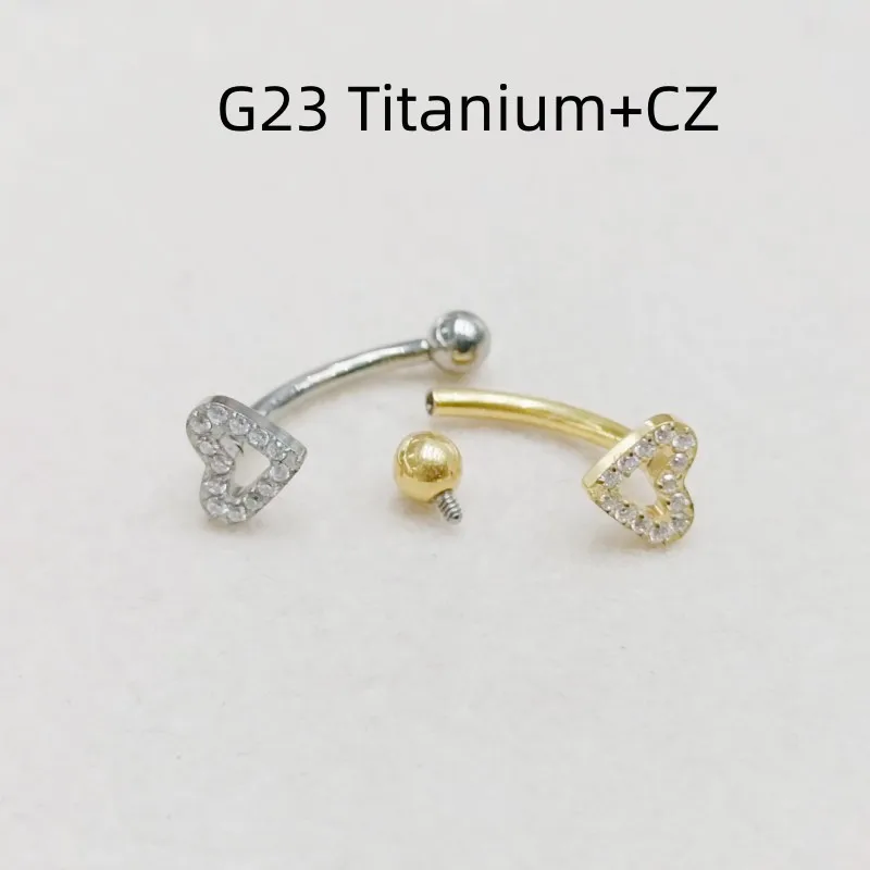 Lot10pcs Body Jewelry 16G All G23 Titanium Heart CZ Eyebrow Curve  Lip Labret Bar Ear Helix Tragus Rook Bar Piercing Jewelry New