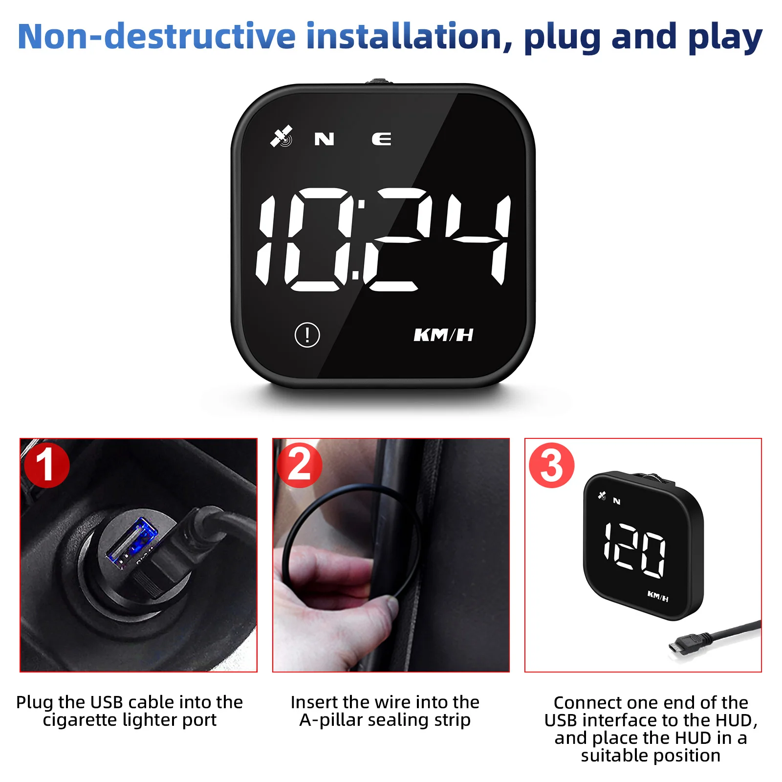 Picture 5: G4S GPS Large Font Head Up Display Car White Green LED HUD MPH KMH Compass GPS Speedometer With Overspeed Alarm Car Accessories
