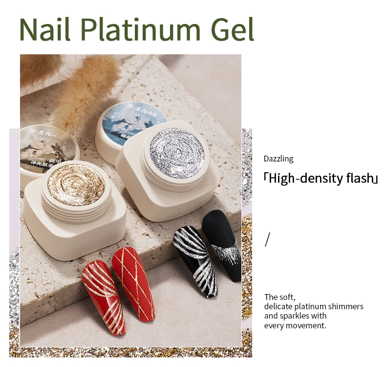 RSNAIL 5g No-Wipe Platinum Gel-Nagellack für den Sommer, reflektierender, glitzernder, metallischer, goldener, silberner Zeichnungs-Liner, Maniküre-Lack – Detail 2