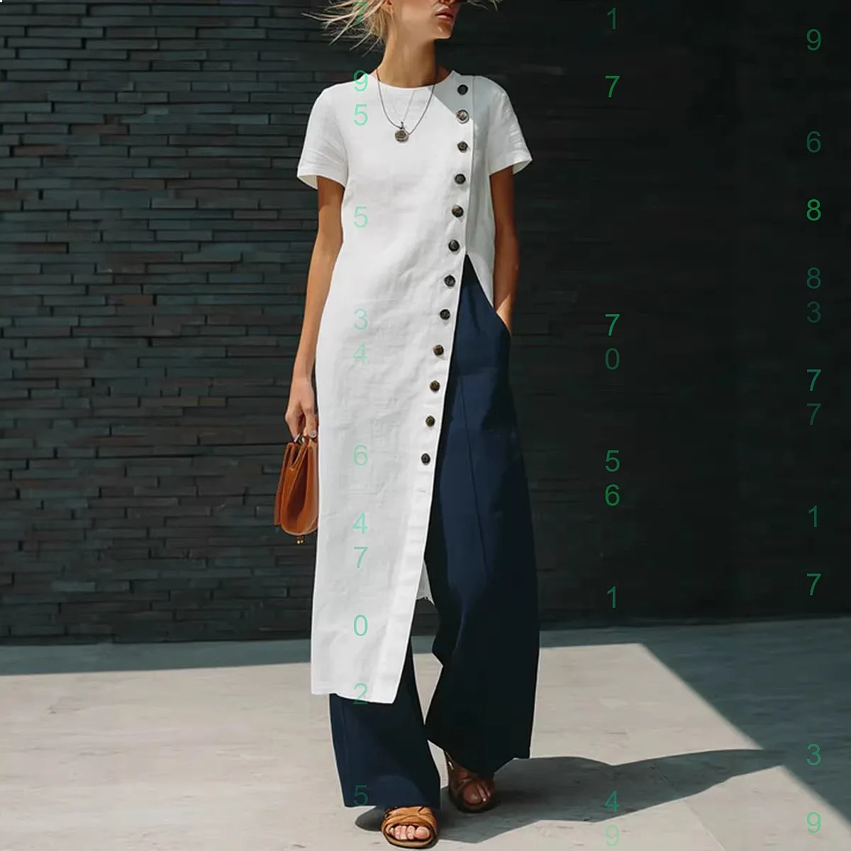 

Spring Summer Women Casual Short Sleeve Tee Top Blouse Round Neck Split Button Front Shirt Tunic Tops