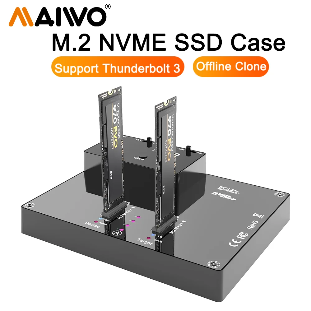 

MAIWO 2 Bay M2 NVMe Docking Station Tool-Free Type-C 10Gbps NVME SSD Enclosure with Offline Clone and Copy Function for PC Case