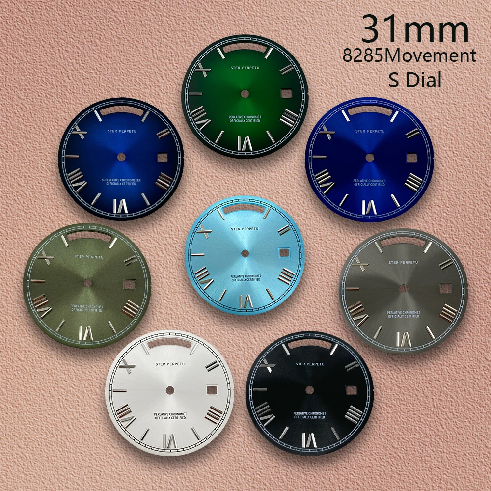 31mm Day And Date Roman Numerals S Dial Fit 8285 Movement Sunray High-Quality Dial Watch Modification Accessories