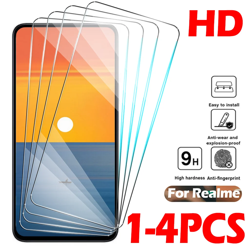 1-4PCS Full Cover Tempered Glass for Realme C3 C2 4G C11 C12 C21 C25 Y Screen Protector Film on Realme C31 C33 C35 C67 C53 C55