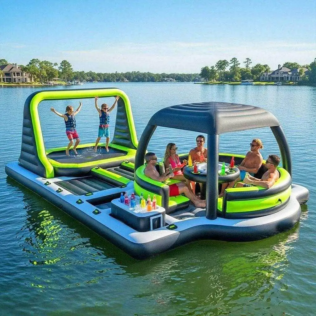 

uo-Pvc Inflatable Sofa Portable Party Water Drifts Dock Park Pool for Relax With Built-in Trampolines%